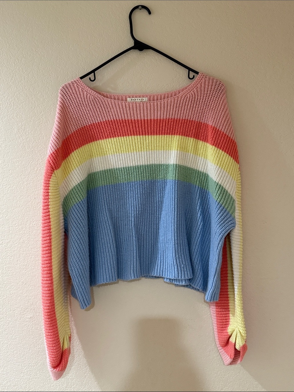 Striped Rainbow Cropped Crewneck Sweater - Pastel Multi